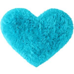 Heart Shaped Faux Fur Throw Rug Bedroom Fluffy Floor Mat Blue 2.3ftx3ft